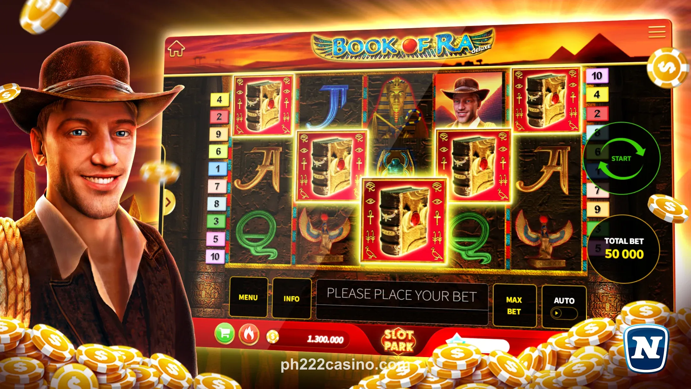 PH222 classic slot game interface showing vintage slot machine with traditional symbols